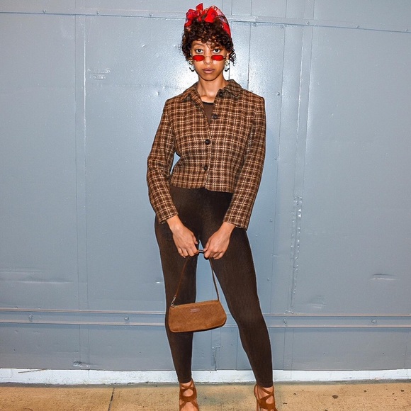 Field & Manor brown checkered blazer sz 8P - Picture 1 of 6